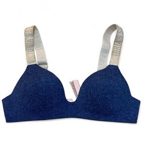 Victoria's Secret Navy Denim Bra with Logo Straps 34B